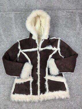 VTG Arizona Jeans Shearling Coat Jacket Ladies Juniors XL Microsuede Fur Winter
